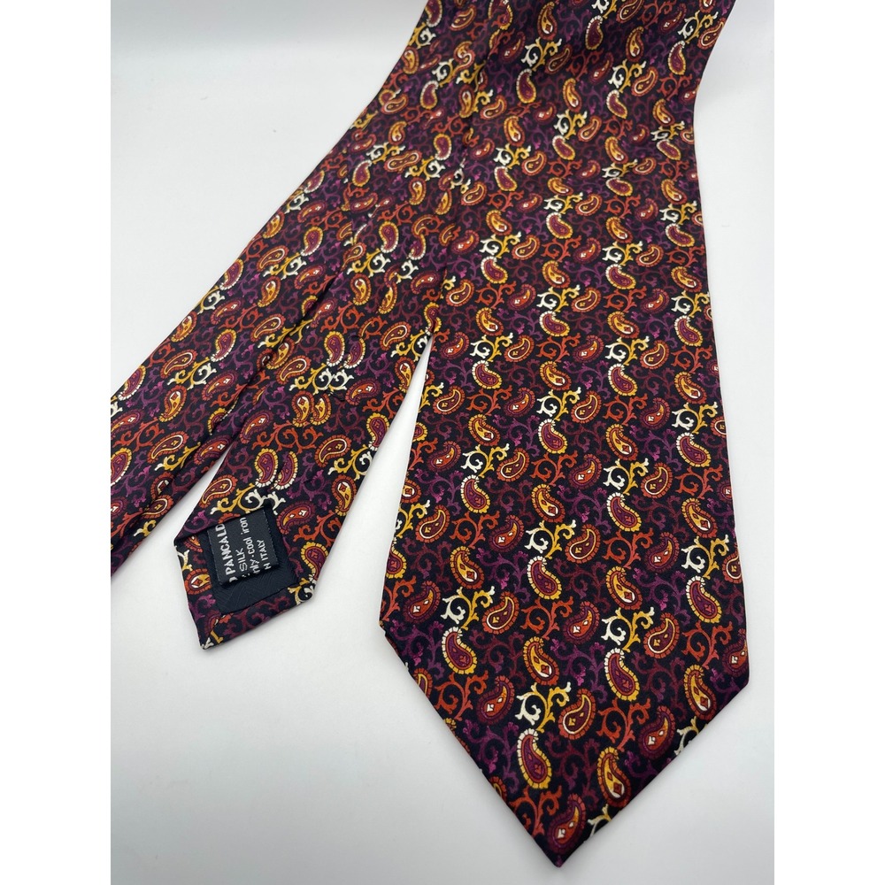 Vitaliano Pancaldi Italy Silk Paisley Tie Burgundy Purple Gold 3.75" Wide Mens
